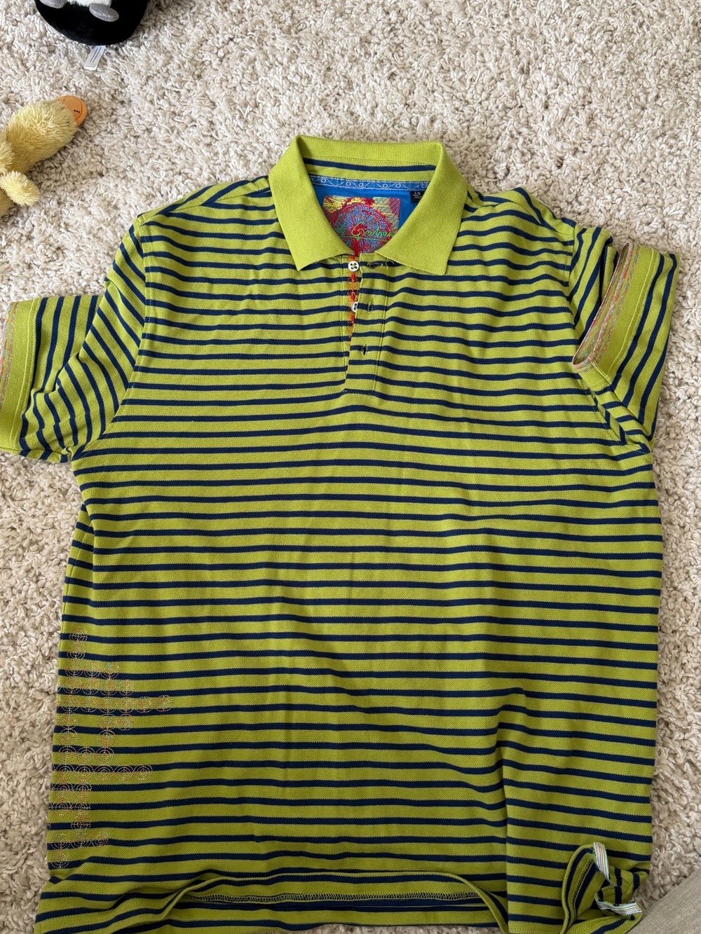 Robert Graham Lime Green and Navy Striped Polo